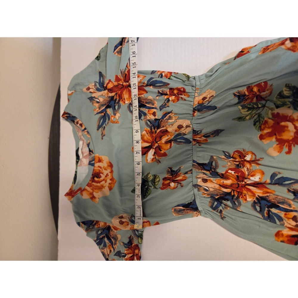 Reb & J. Floral Bell Sleeve Fit and Flare Dress Sage Green Orange Size 220 - Picture 4 of 4